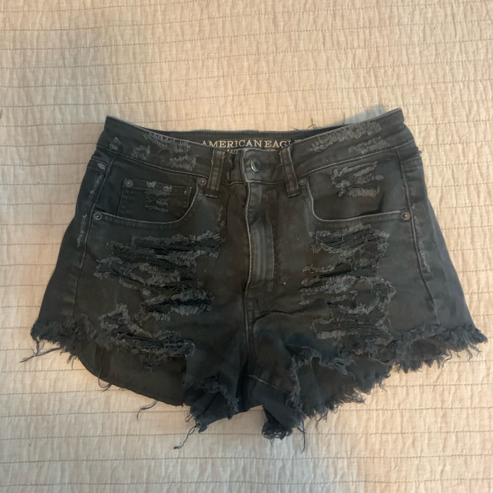 Black ripped high rise shorts